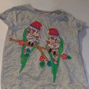 Mini Boden Gray Tee with Floral Parrots